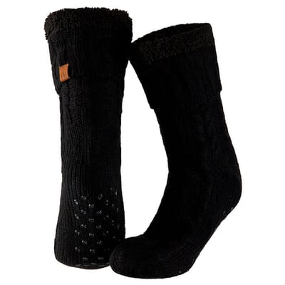 Apollo - Huissokken heren met vacht - Anti slip - Zwart - One size - Fluffy sokken - Slofsokken - Huissokken anti slip - Huisokken - Warme sokken heren