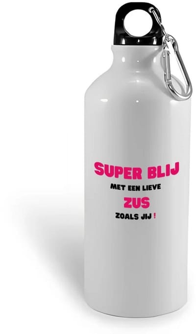 Hacebo® - super blij met een lieve zus zoals jij waterfles - Zus - de liefste zus - verjaardag - cadeautje voor zus - zus artikelen - kado - geschenk - water fles - 400ML