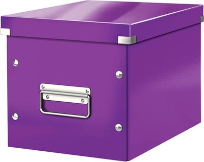 Leitz WOW Click & Store Cube Middelgrote Kartonnen Opbergdoos met Deksel- 26 x 24 x 26 Cm (BxHxD) - Paars