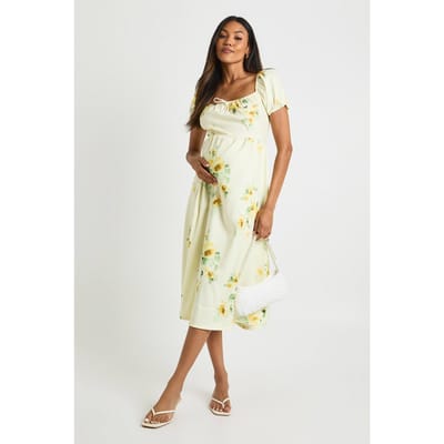 boohoo Dames zwangerschapsjurk met bloemenprint in melkmeesjestijl midi jurk | Citroen | Maat: 38
