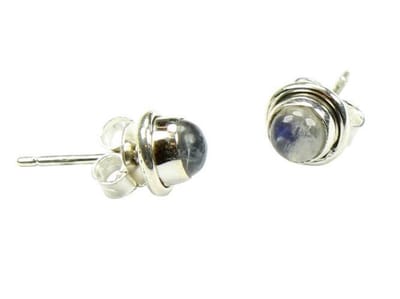 Zilveren knop oorbellen Maansteen 925 zilver