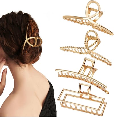 4x Grote Metalen Haarclip Goudkleurig - Antislip Klauw Klem voor Dik en Krullend Haar (4,3 inch)