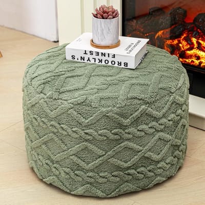 Ronde Ottomane Poef & Voetenbank Lichtgroen 50x30 cm - Zachte Zitplek