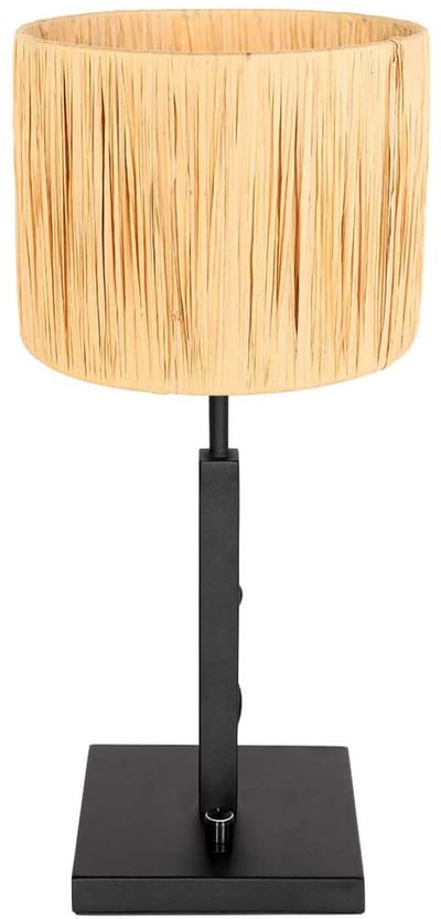Zwarte tafellamp Stang 3708ZW van Steinhauer, met kantelbare metalen voet en naturel seagrass kap, Ø 20 cm, trendy design voor binnengebruik