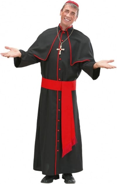 Widmann Bisschop kostuum - zwart/rood - voor heren - kardinaal - paus - verkleedkleding M