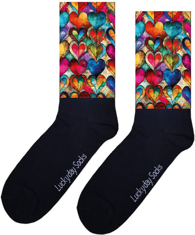 LuckyDay Socks - Hartjes sokken - Batik sokken - Liefde sokken - Verjaardag cadeau vrouw en man - Vrolijke sokken - Valentijn cadeau - Kerstsokken - Grappige sokken - Leuke dames en heren sokken - Moederdag - Vaderdag - Socks maken Happy - Maat 37-44