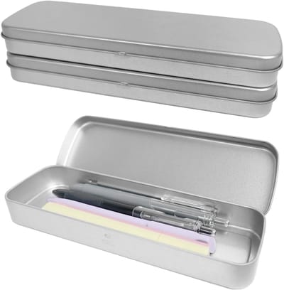 Stijlvolle metalen pennenbox met deksel, 3-delige set, perfect voor kantoor en schoolgebruik
