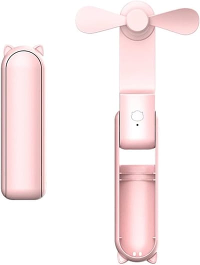 Mini handventilator - Draagbare miniventilator - USB-ventilator - opvouwbaar - drie snelheden - verborgen zachte bladen - 270° vrije verstelling - roze