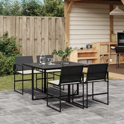 vidaXL - 5-delige - Tuinset - met - kussens - poly - rattan - zwart