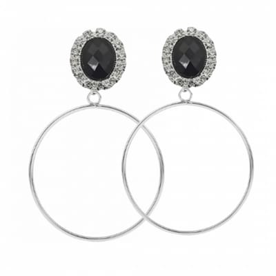 Clip Oorbellen-Lang-Oorringen-Zwart-Strass- geen gaatje- Charme Bijoux