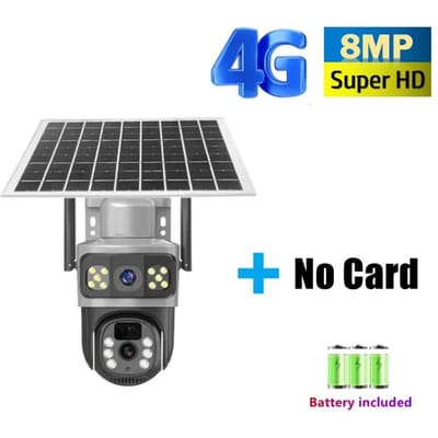 2024 Nieuwe V380 Dubbele Lens 3-Scherm 8MP Zonnecamera 4G SIM-kaart CCTV Draadloze WIFI Zonne-energie Buiten Waterdicht 360 IP-camera PTZ 4K Monitor 4G Cam