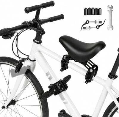 KZQ Fietszitje - Kinderfietszitje voor op de voorwiel - Inclusief accessoires - Eenvoudig te installeren - Verstelbare hoek - Geschikt voor mountainbikes - 23,5 x 10,5 cm - Zwart