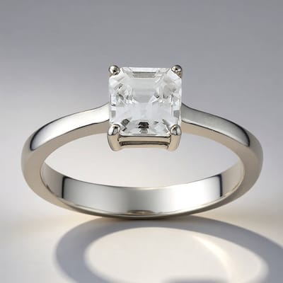 Cavill - Zilveren ring 925 Sterling, 1,17 ct Tanzaniaanse zirkoon, geplatineerd, achthoekige smaragd slijping, elegant, maat 17-20