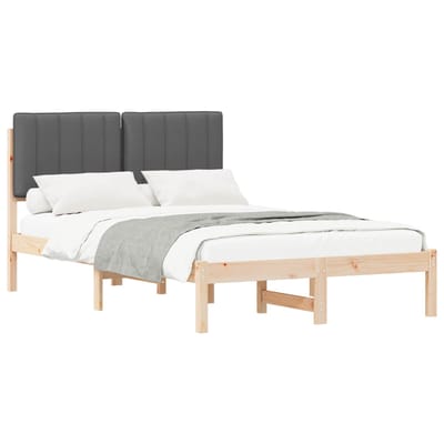 vidaXL - Bedframe - met - Gevoerde - Hoofdbord - Naturel - en - donkergrijs