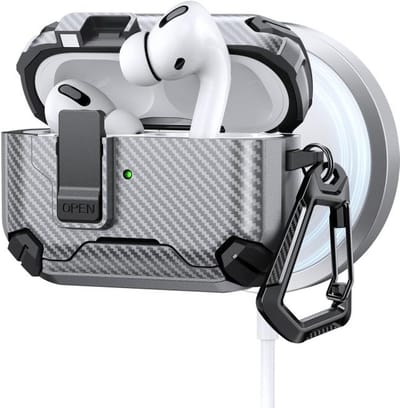 Telestore - AirPods Pro 3 Carbon hard case cover - Carbon hybride grijs hoesje Beschermhoes - AirPods pro 3 Cover - hoesje geschikt voor Apple Airpods pro 3 - Zilver / Grijs - Carbon hard cover - met MagSafe functie