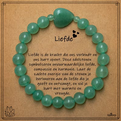 Bixorp Aventurijn Hartje Armband op Cadeau Kaartje - Liefde - 8mm / 18cm Edelsteen Kralenarmband - Inclusief Cadeau Envelop