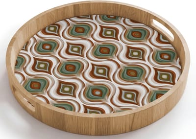 Dienblad rond 40x40 cm - Schootdienblad hout - Motief - Patroon - Kleurrijk - Borrelplank rechthoek - Plateau houten dienbladen