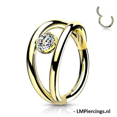 Piercing High Quality Double Hoop met CZ steen 1.2x8 - goud - LMPiercings