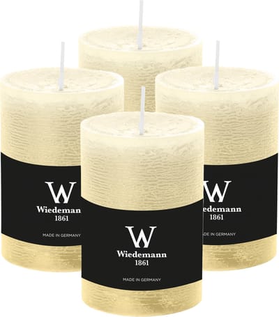 Wiedemann Cilinderkaars/stompkaars - 4x - rustieke kaars - creme wit - 7 x 10 cm - 43 branduren