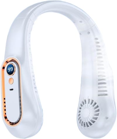 Draagbare nekventilator - handsfree ventilator zonder bladen - 5 windsnelheden - 360° draaibaar - LED-display - draagbaar - oplaadbare persoonlijke ventilator - essentieel voor mannen en vrouwen, voor gebruik binnen en buiten (wit)
