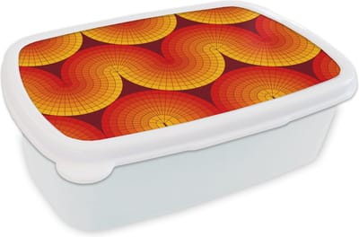 Broodtrommel Wit - Lunchbox Design - Retro - Rood - Abstract - Brooddoos 18x12x6 cm - Brood lunch box - Broodtrommels voor kinderen en volwassenen