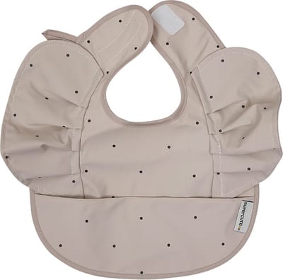 Supercute Slab met Opvangbakje – Beige met Stippen – Waterafstotend – Baby Slab met Ruches