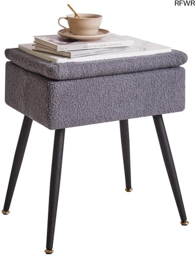 RFWR® Faux Teddy Bont Make-up Kruk met Opslag – Stabiele Ottomaanse Kruk voor Thuis