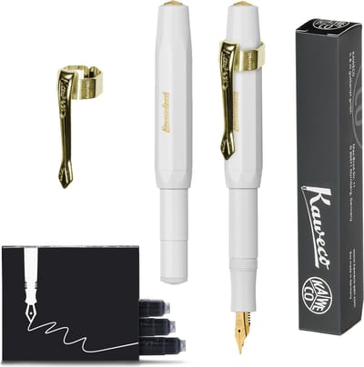 Kaweco (3delig) - Vulpen CLASSIC SPORT WIT Fountain Pen - Extra Fine - Nostalgie Oktogonal Clip Vergoldet - Doosje Vullingen