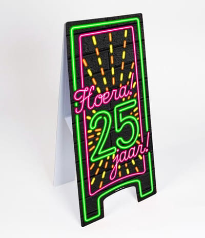 Warning Sign Hoera 25 Jaar Neon 62,5cm