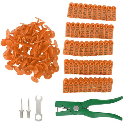 Pince d'étiquetage auriculaire ergonomique pour animaux avec étiquette auriculaire pour porcs, chèvres, moutons, veaux orange