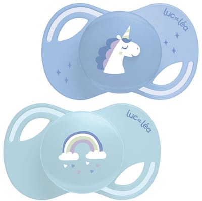 Luc et Léa Collectie 2 Anatomische Fopspenen Extra Fijne Zuigspeen 18 Maanden en + (Modellen : Eenhoorn & Regenboog)