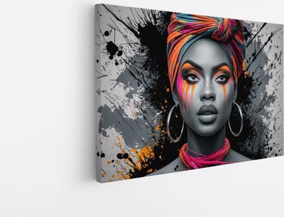 Saammp Canvas Schilderij - Afrikaanse Vrouw - Kleurrijk - abstract - 30x20 - Foto op canvas - Wanddecoratie - Muurdecoratie Woonkamer - Slaapkamer decoratie - Canvas Print