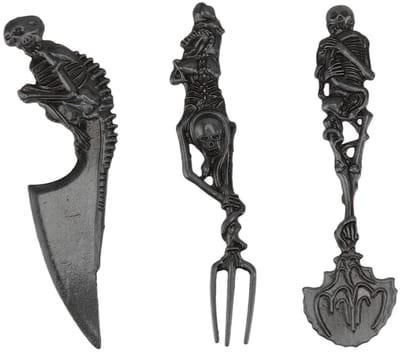 Allecto - Halloween Skelet Bestekset - Creatief Metalen Servies - Zwart - Uniek Ontwerp - Geschikt voor Feestelijke Gelegenheden - Halloween Decoratie