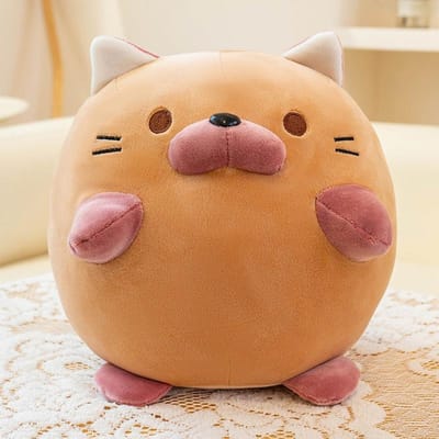 Schattige Dikke Schildpadkat Pluche Speelgoed Zacht Gevuld Dier Pop Kawaii Kussen Cadeau voor Kinderen en Volwassenen 18x20cm bruin