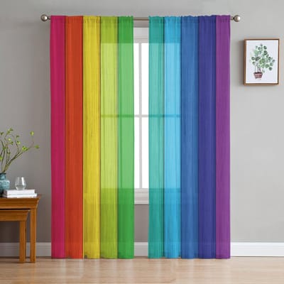 Luxe Transparante Gordijnen Regenboogkleur Rimpel Heldere Keuken Slaapkamer Woonkamer Gordijnen Studeerkamer Frans Raam Chiffon Gordijnen 135W x 183H(cm)