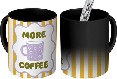 Magische Mok - Foto op Warmte Mokken - Koffiemok - More coffee - Geel - Paars - Strepen - Mok - Magic Mok - Beker - 350 ML - Theemok