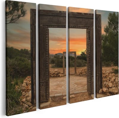 Artaza Canvas Schilderij Vierluik Cale Llentia Deur Opening in Ibiza  - 80x60 - Foto Op Canvas - Canvas Print