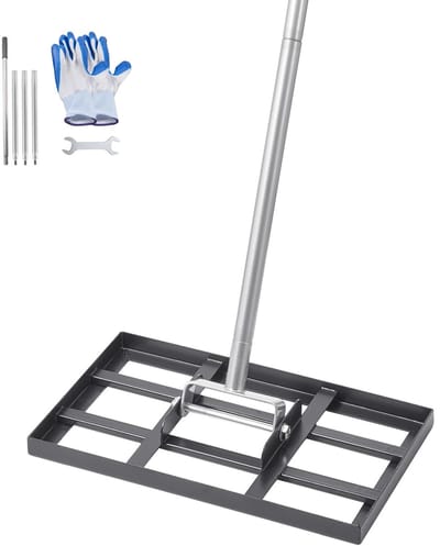 LabelOne Gazonrakel - Nivelleringshark - Egaliseerhark - Hark - bodemplaat 43,2 x 25,4 cm - steel in hoogte verstelbaar - tuin