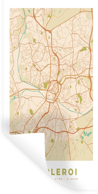Muurstickers - Sticker Folie - Kaart - Plattegrond - Stadskaart - België - Charleroi - 40x80 cm - Plakfolie - Muurstickers Kinderkamer - Zelfklevend Behang - Zelfklevend behangpapier - Stickerfolie