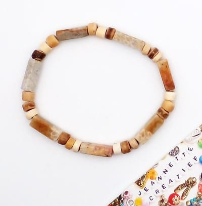 Jeannette-Creatief® - Beach - Natuursteen & Kokos - Jaspis Naturel - Kokos Armband - Natuursteen Armband - Armband - Beige Armband - Kralen Armband - Kaki Armband - Natuursteen Kralen - Armband Elastiek - Kokosarmband - Kokos armband
