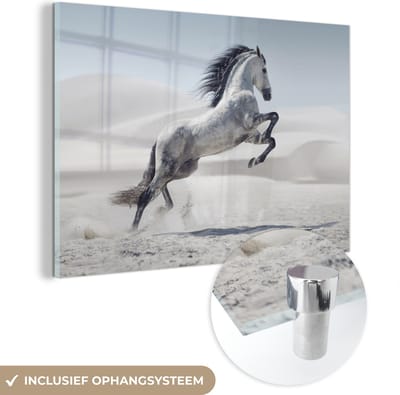 MuchoWow® Glasschilderij 120x80 cm - Schilderij acrylglas - Paard - Dieren - Zand - Natuur - Foto op glas - Schilderijen