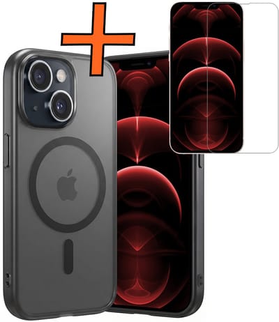 Hoes - Met Screenprotector - Geschikt voor Apple iPhone 14 - Magsafe Compatible - Sterk & Shockproof - Back Cover - Shock Proof Case - Telefoon Hoes - Zwart