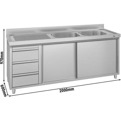 GGM Gastro Spülschrank ECO - 2000x600mm - mit 3 Schubladen & 2 Becken rechts