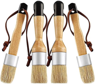 Dailygoods- Krijtverfborstel Set van 4 - Platte/Ronde Borstels - Multifunctionele Wasborstels - Houten Meubels - Roestbestendig en Duurzaam - Verfborstel