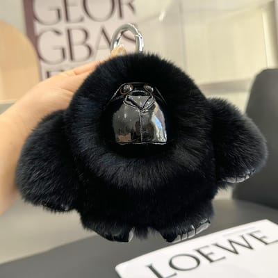 Authentique Vrai Fourrure de Lapin Naturelle Gorille Porte-clés de Voiture Décoration de Sac Jouet en Peluche Mignon Ornement Suspendu Cadeau Idéal pour Sacs d'École et Accessoires About 15cm black