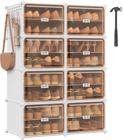 SONGMICS - Schoenenrek - Schoenenrek met 8 Vakken - Met Doorzichtige Deur en Metalen Frame - Voor 32 Paar Schoenen