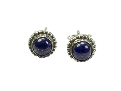Zilveren knop oorbellen Lapis Lazuli 925 zilver