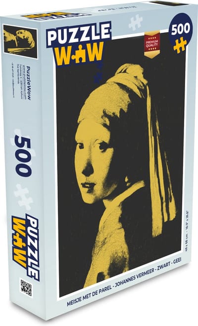 Puzzel Meisje met de parel - Johannes Vermeer - Zwart - Geel - Legpuzzel - Puzzel 500 stukjes