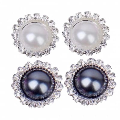 2 paar clip oorbellen wit grijs 1.5 cm
