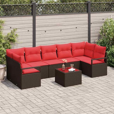 vidaXL - Tuinbank - Set - 8 - st - 7-Aantal - zitplaatsen - Beige - en - Rood